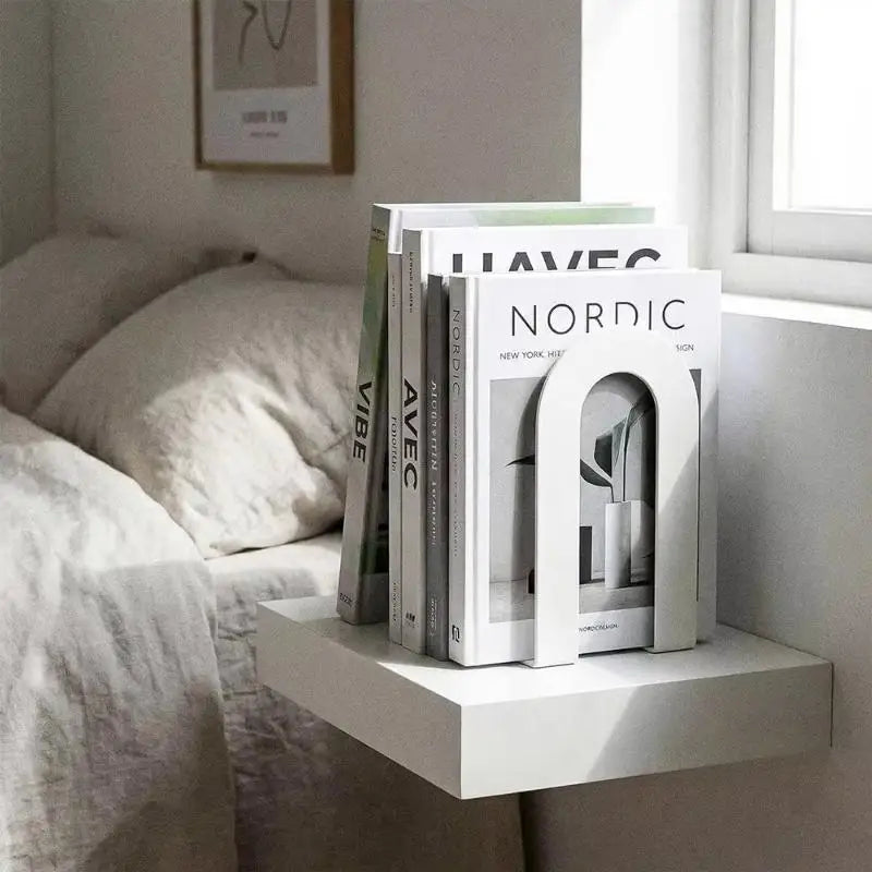 Heavy Duty L-Shaped Iron Bookends – Space-Saving, 1 Pair Iron Bookends Qme