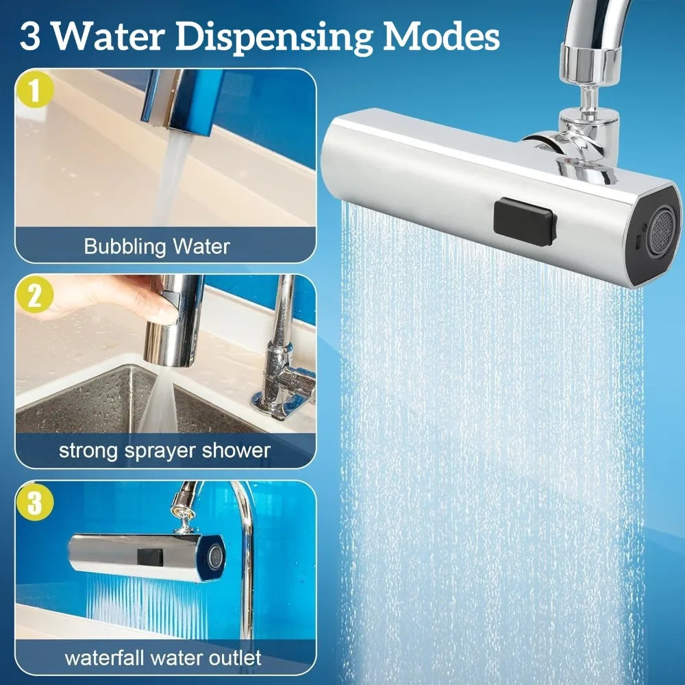 3-Mode Waterfall Faucet Aerator | 360° Swivel Splash-Proof Faucet Aerator Qme