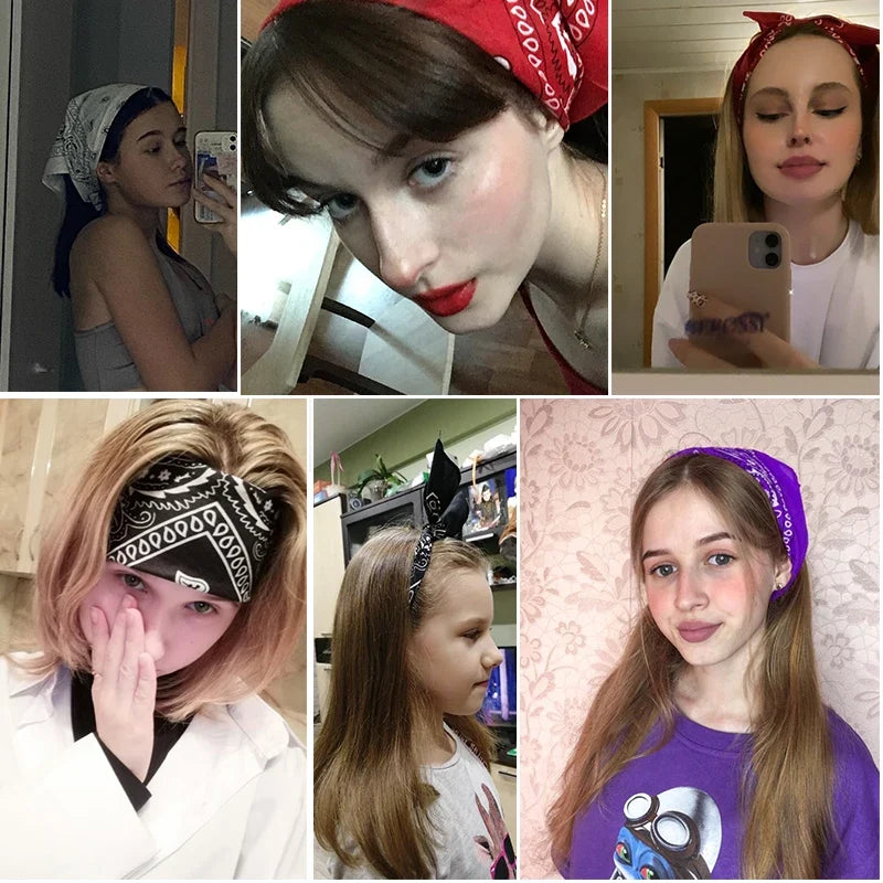 Women's Cotton Print Bandana Headwrap & Head Scarf – 12 Colors Bandana Headwrap Qme