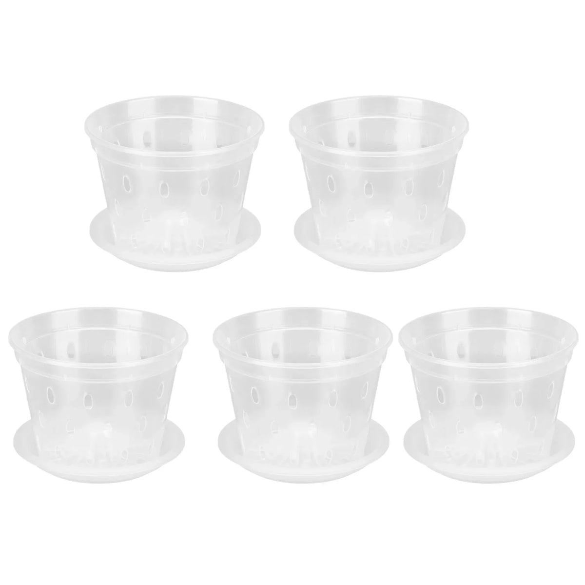 Clear Orchid Pots with Holes & Saucers – Set of 5 | 5.5in Orchid Planter Set Qme WHITE