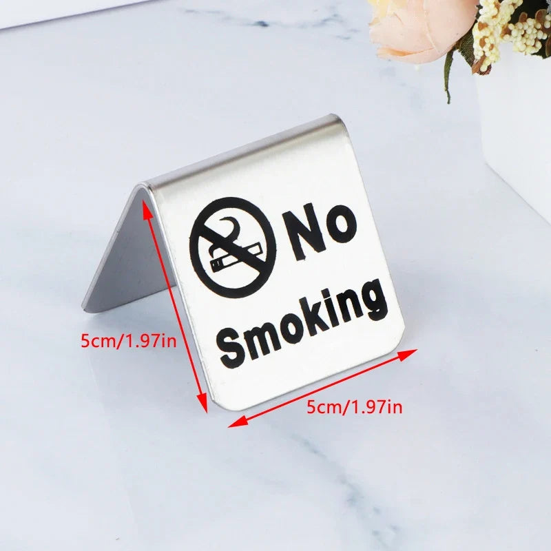 No Smoking Tabletop Sign | Double-Sided Stainless Steel Plaque Tabletop Warning Sign Qme Silver 1pc