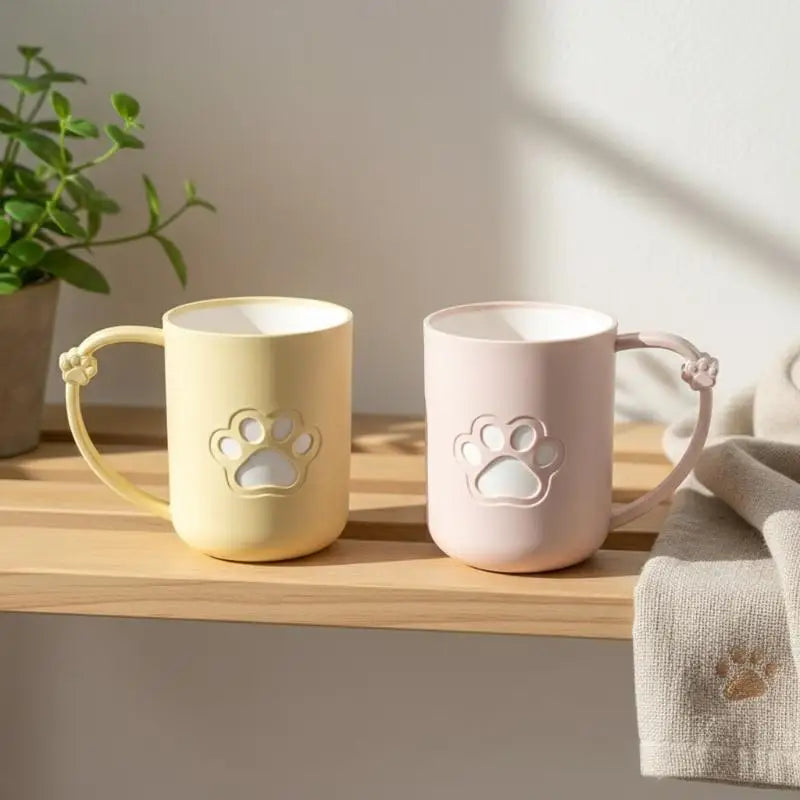 Cartoon Cat Paw Toothbrush & Mouthwash Cup with Handle Toothbrush Cup Holder Qme