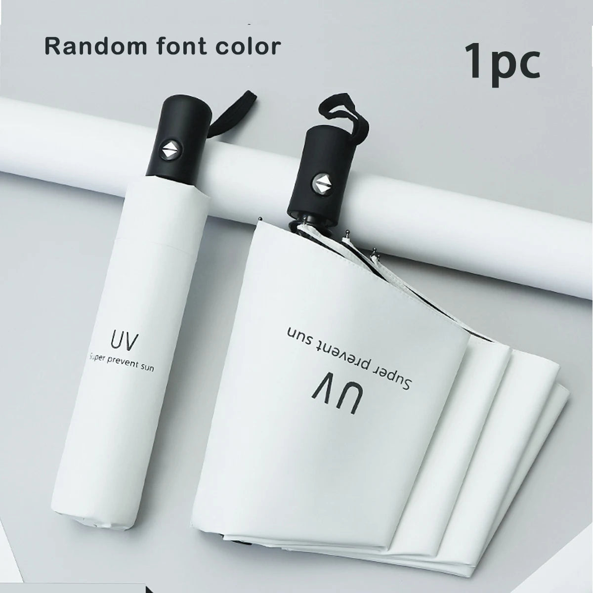 8-Rib Auto Folding Umbrella – One-Touch Open, Compact Design Compact Folding Umbrella Qst WHITE