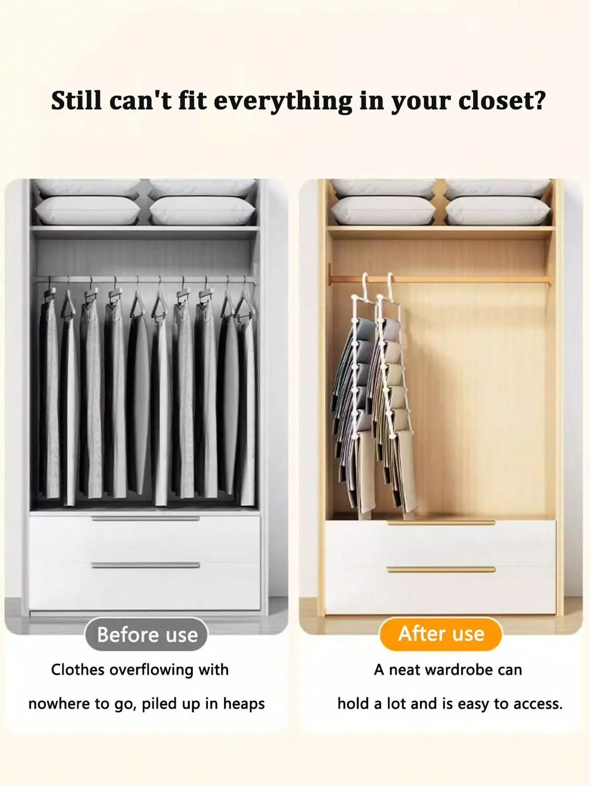 Multi-Layer Pants Hanger – Non-Slip Space-Saving Organizer Clothing Hanger Organizer Qme