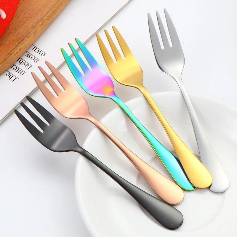 Stainless Steel Fruit & Dessert Forks Set | Elegant Mini Cutlery Dessert Fork Set Qme