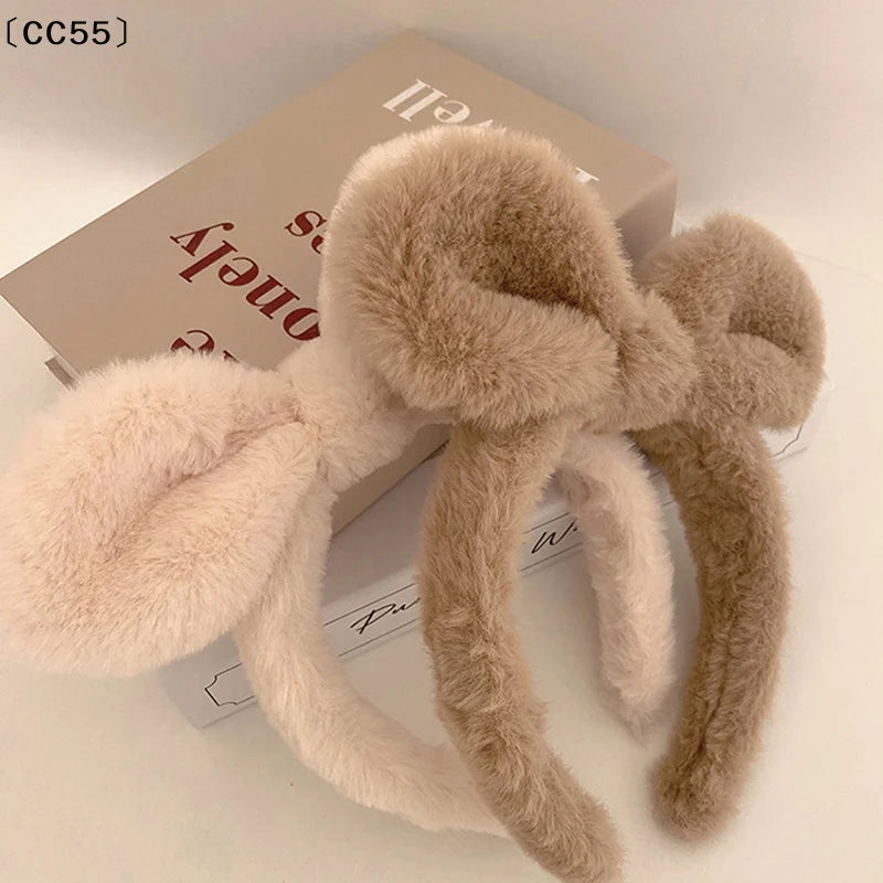 Plush Rabbit Ears Headband – Faux Fur Hair Hoop for Women Plush Hair Headband Qst