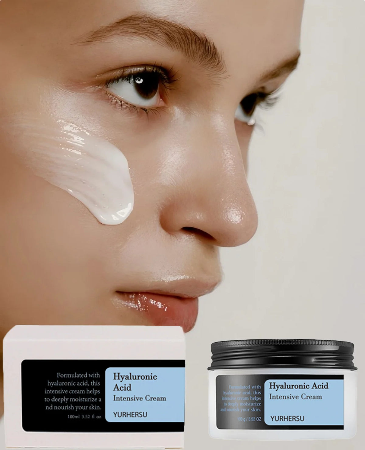 YURHERSU Hyaluronic Acid Face Cream – 48H Moisturizer 100ml Facial Moisturizer Cream Qst WHITE 300ml