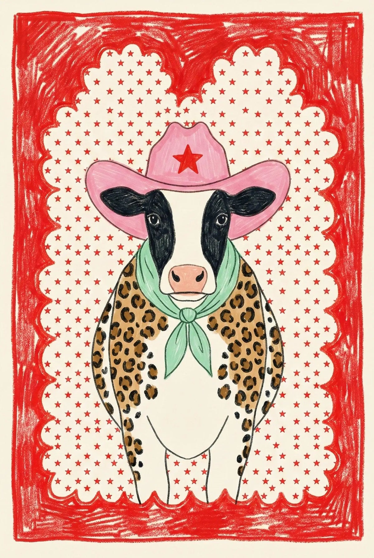 Pink Cowgirl Cow Nursery Canvas Wall Art – Farm Animal Print Nursery Canvas Print Qst 50X70cm No Framed 2