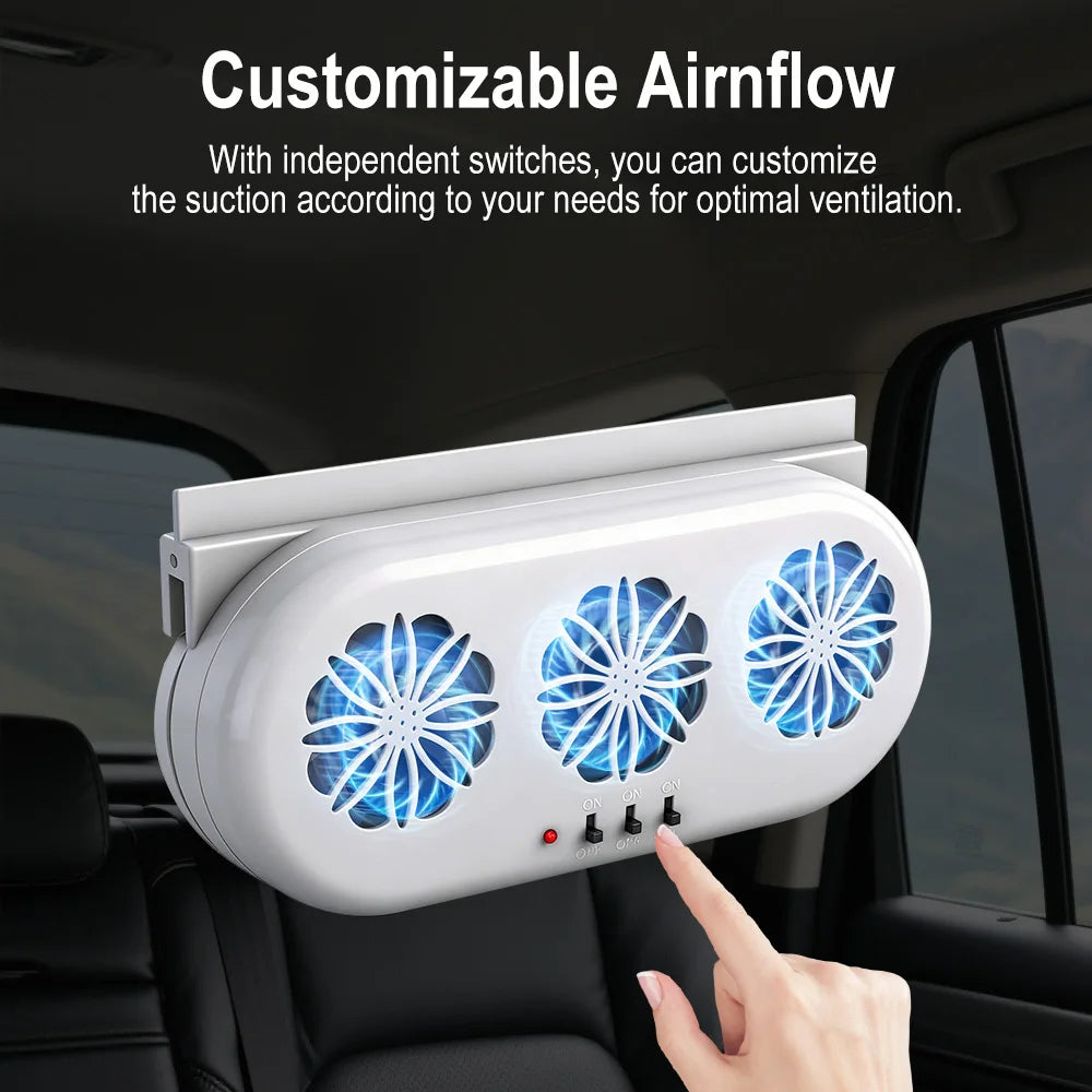 Solar Powered Car Exhaust Fan – 3-Motor Ventilation Cooling Car Ventilation Fan Qst