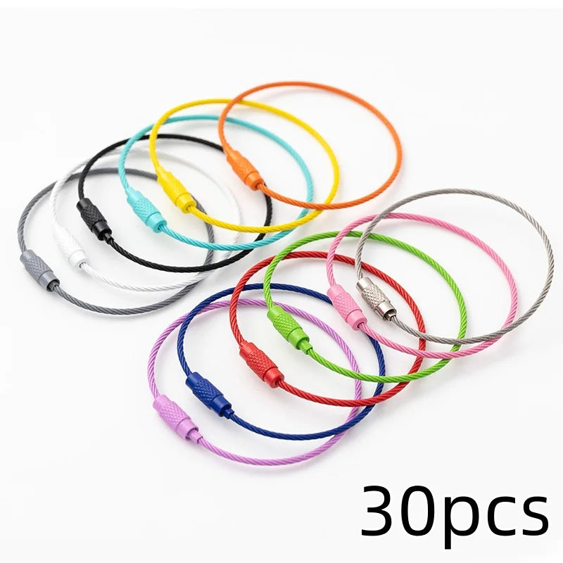 Steel Wire Keychain Cable Loops Multi-Color | 10–100 Pack Wire Keychain Loops Qme 30Pcs Random color