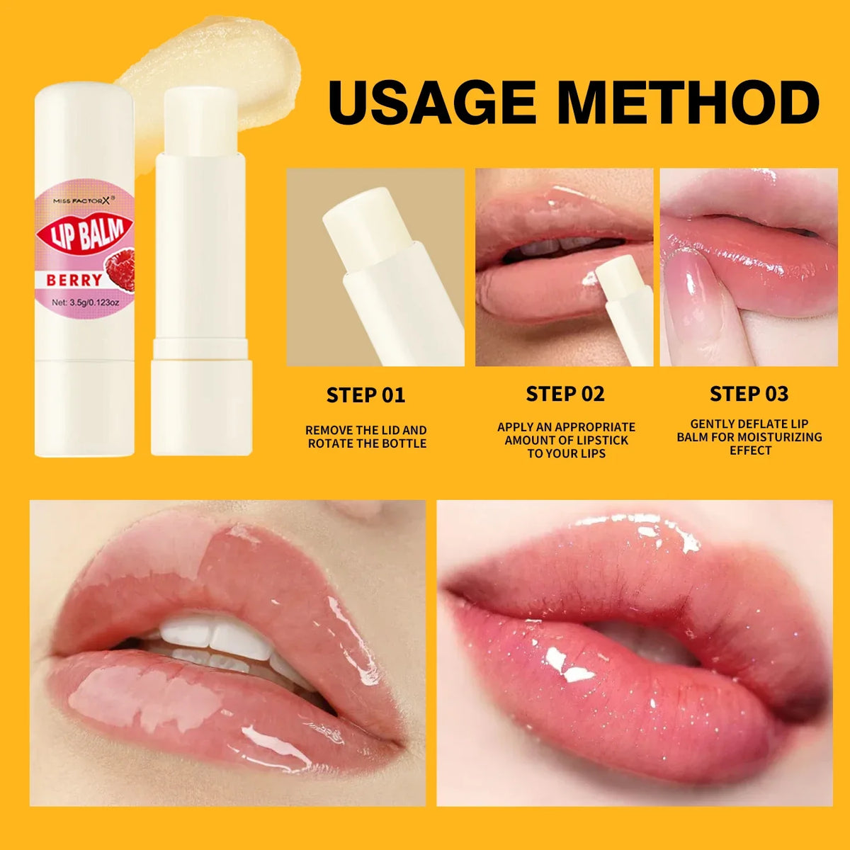 Hyaluronic Acid Lip Balm Set | Glossy Long-Lasting Moisture Lip Balm Set Qme