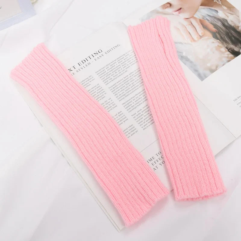 Women's Long Fingerless Gloves Winter Arm Warmers – 10 Colors Fingerless Arm Warmers Qme Rose Red length 30cm
