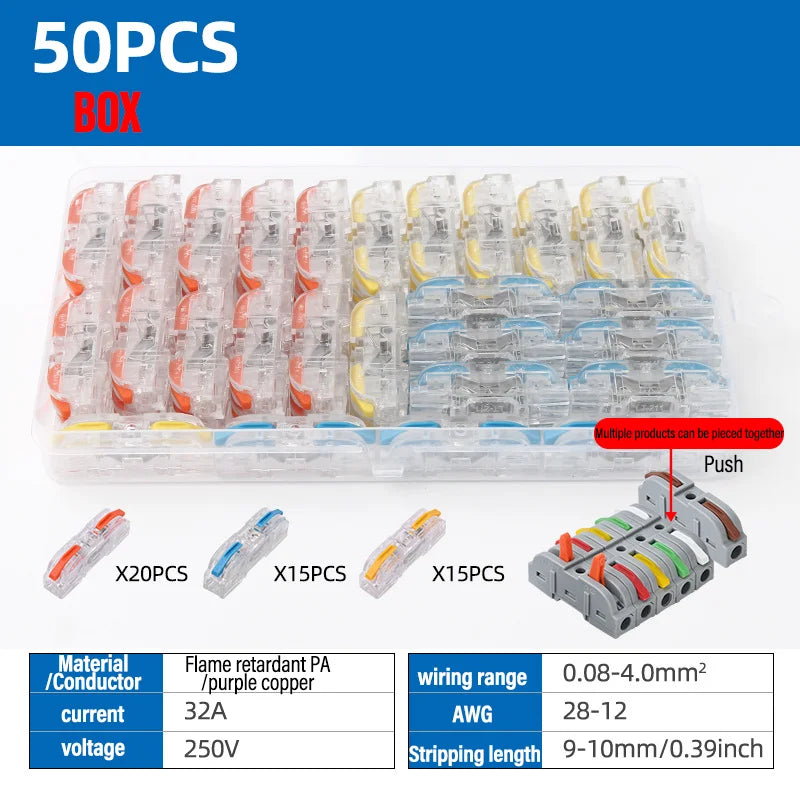 Universal Lever Wire Connectors 1-to-1 Inline Compact Splicing Lever Wire Connector Qme T211 50PCS