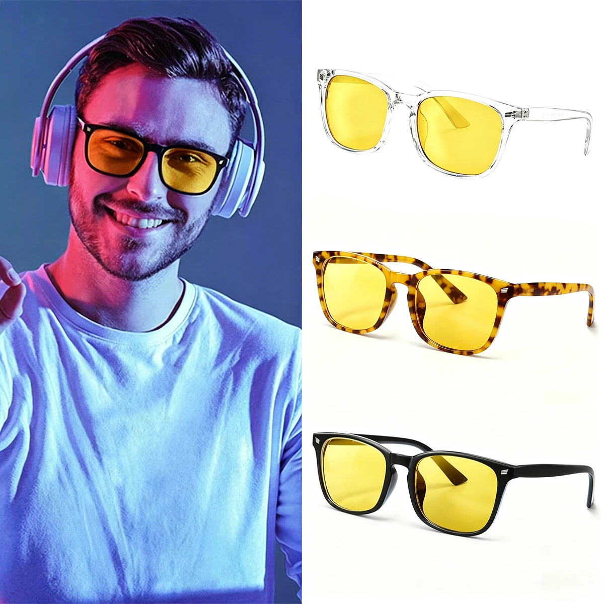 VOPHA Yellow Lens Blue Light Blocking Glasses – Square Unisex Blue Light Glasses Qst