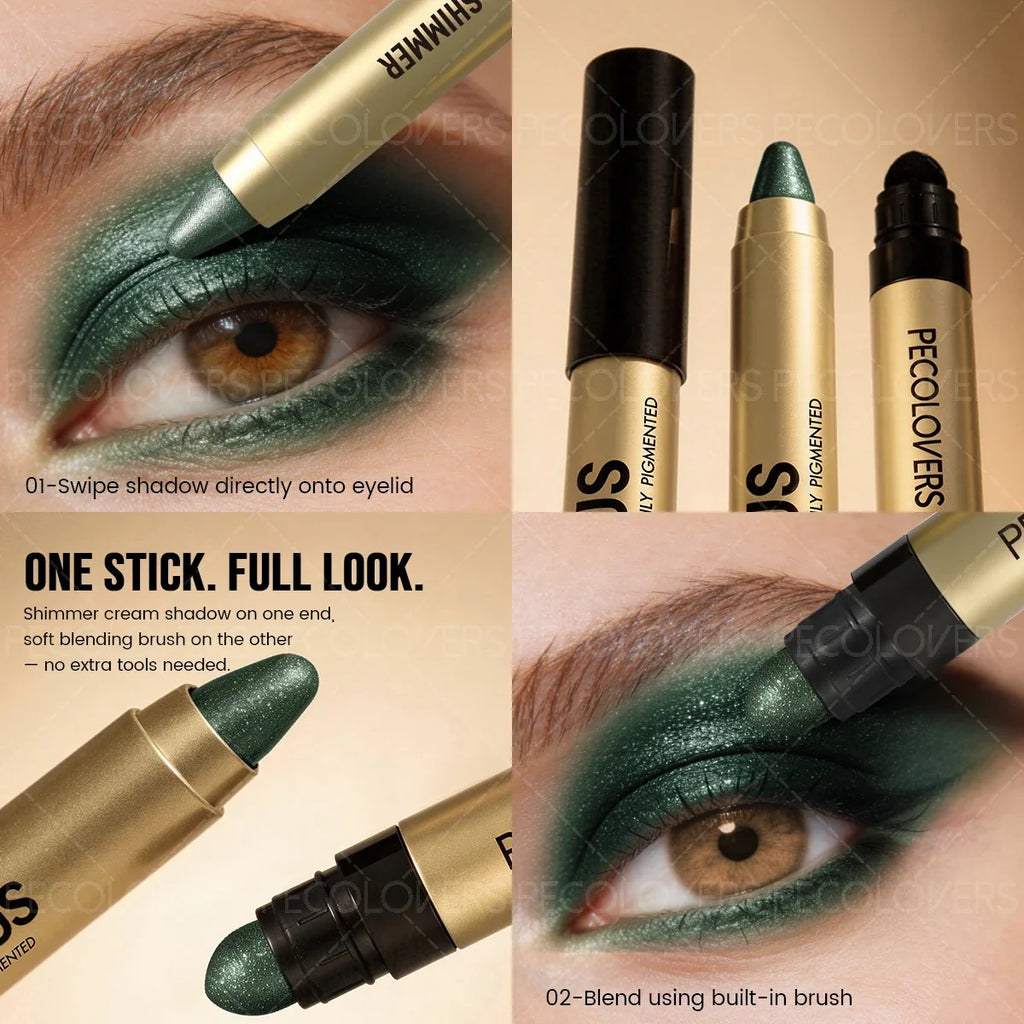 Dual-Ended Waterproof Eyeshadow Stick | Long-Lasting Metallic Eyeshadow Stick Qme