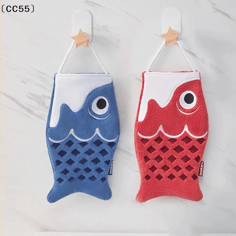 Cartoon Koi Hanging Hand Towel – Super Absorbent Cotton Square Hanging Hand Towel Qst