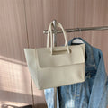 Korean Retro Tote Bag – Premium PU Commuter Handbag Tote Handbag Qme Beige
