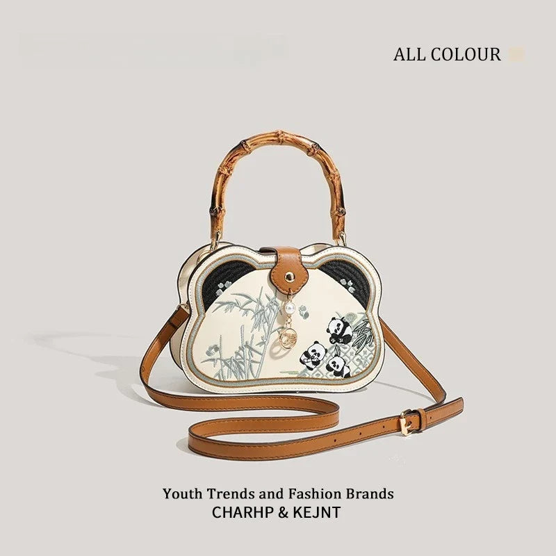 Bamboo Crossbody Bag – Cartoon Panda PU Leather Shoulder Bag Crossbody Handbag Qme
