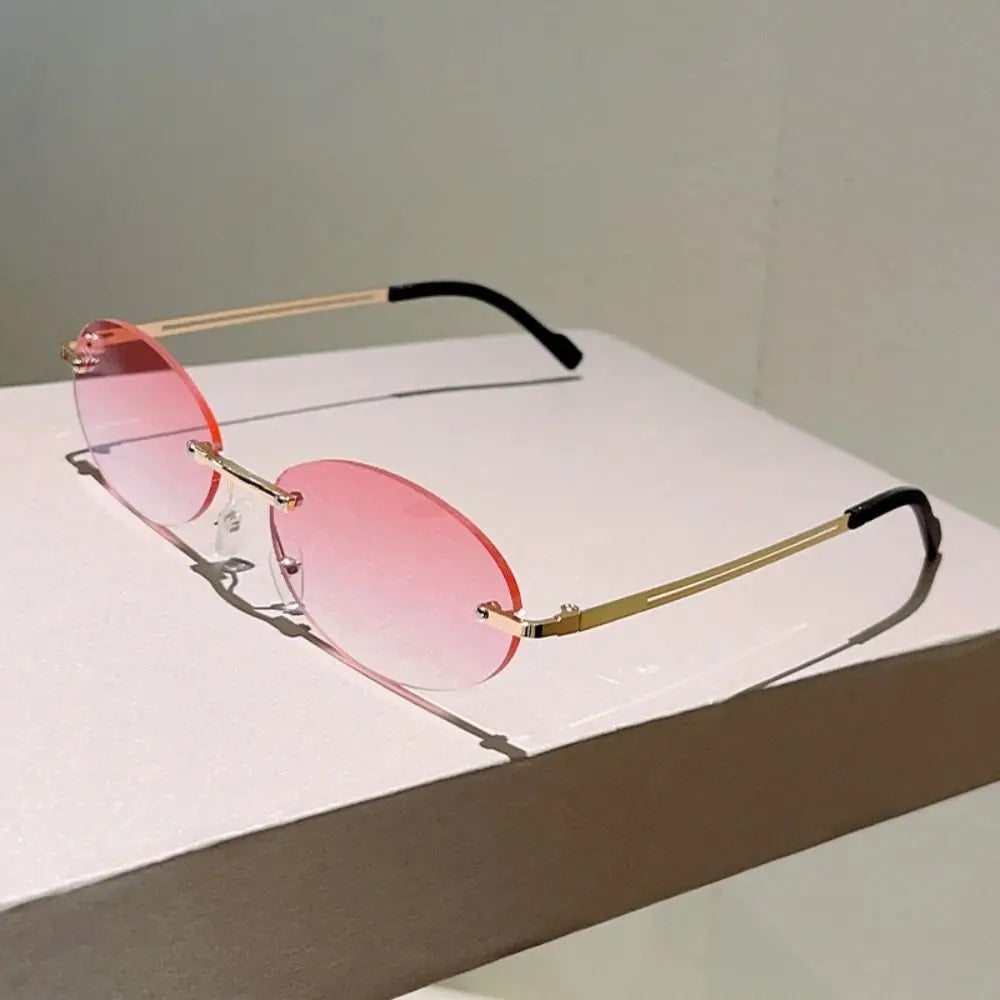 Vintage Frameless Oval Sunglasses – Metal Rimless Gradient Rimless Sunglasses Qme