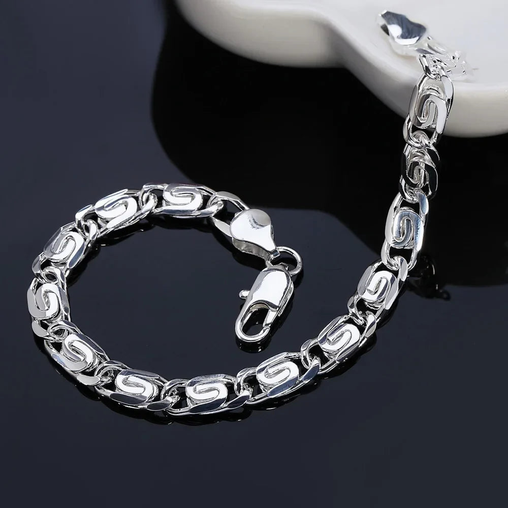 925 Sterling Silver Retro Chain Bracelet for Women – 20cm Sterling Silver Bracelet Qme 20cm 8inches
