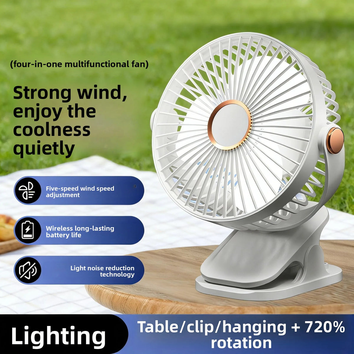 USB Rechargeable Clip Fan – Quiet Portable Desk Fan 5W Clip Desk Fan Qst
