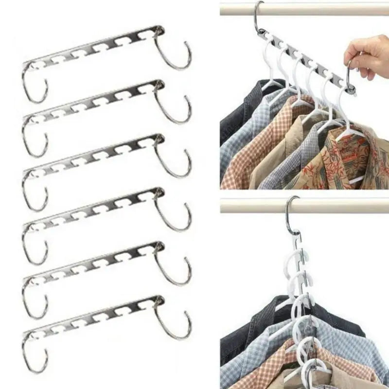 Space-Saving 6-Hook Metal Clothing Hanger Organizer 37cm Wardrobe Hanger Organizer Qme