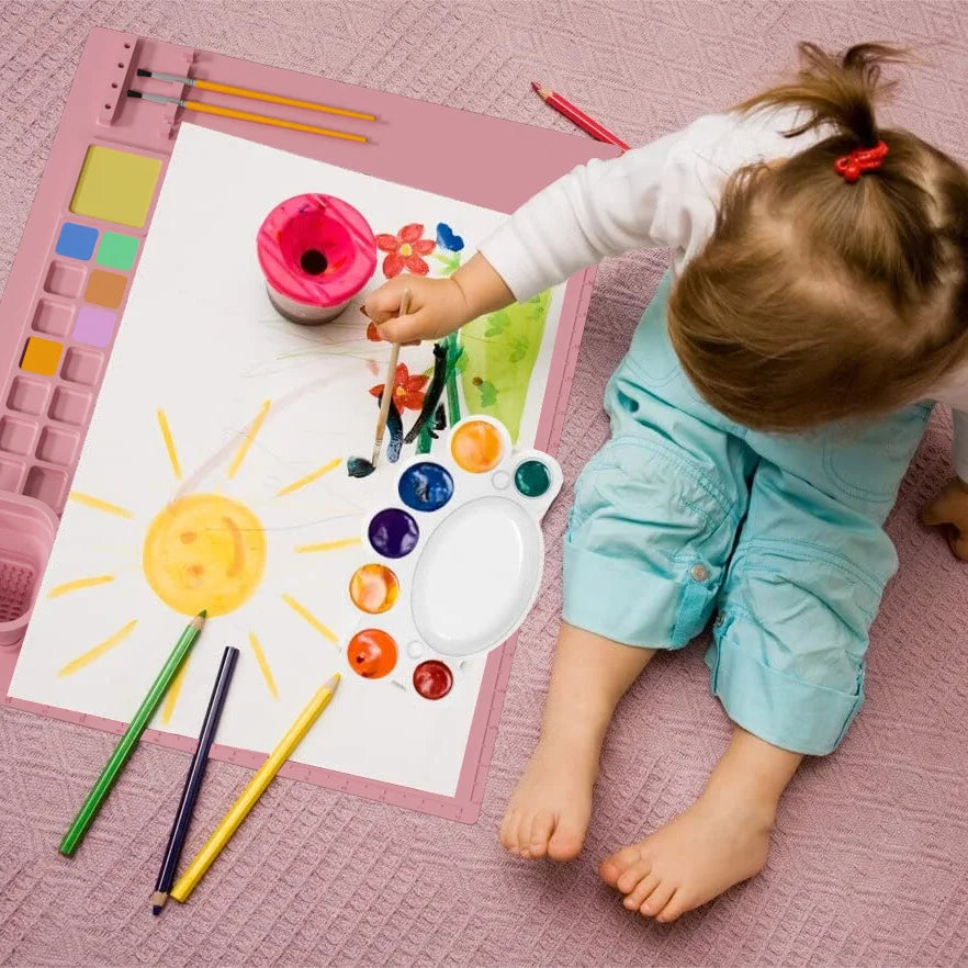 Silicone Art Painting Mat & Brush Holder – Washable Craft Pad Silicone Art Craft Mat Qme