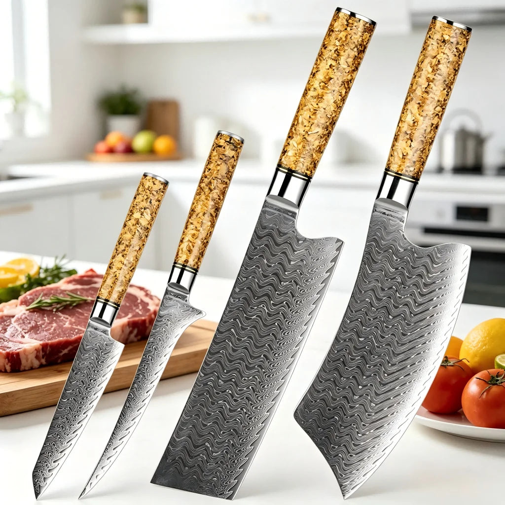 XITUO Damascus Steel Kitchen Knife Set – 4 Piece Professional Kitchen Knife Set Qst