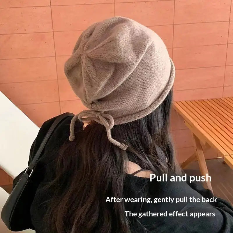 Women's Winter Plush Knit Beanie Hat with Ear Flaps Knit Winter Beanie Qst