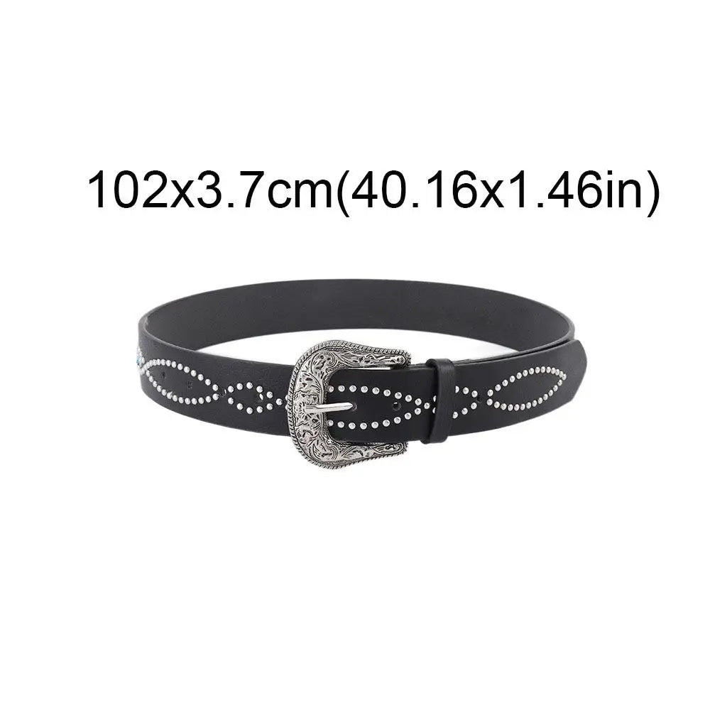 Women's Rhinestone PU Leather Rivet Belt – Punk & Ethnic Style Women's Fashion Belt Qme