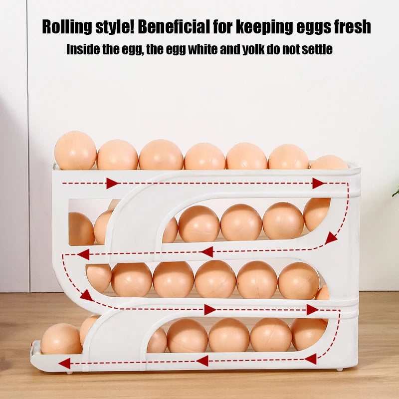 30-Egg Roll-Down Refrigerator Egg Rack & Storage Box Egg Storage Rack Qst