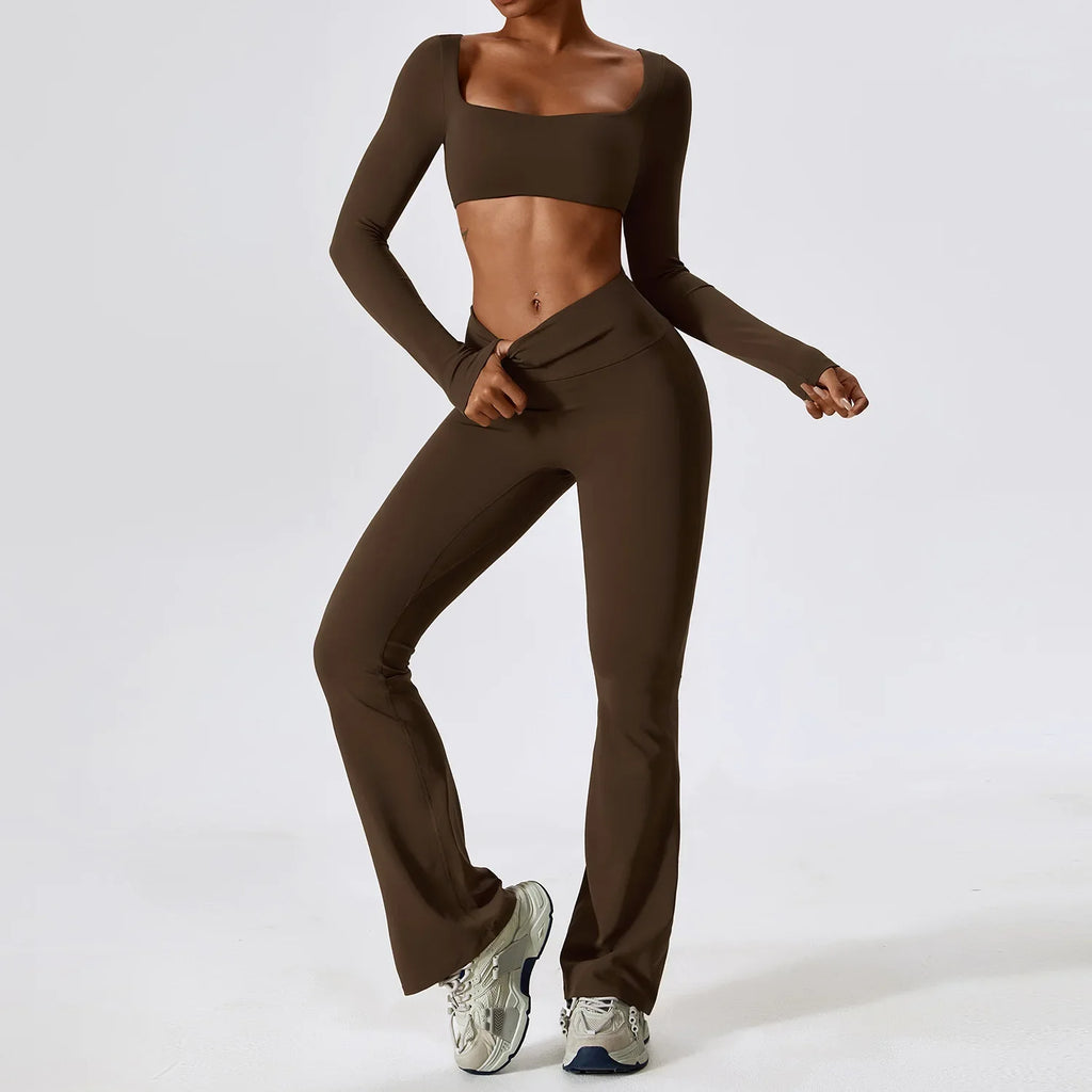 Women's Quick-Dry Yoga Tracksuit – 2-Piece Long Sleeve Set Yoga Tracksuit Set Qme