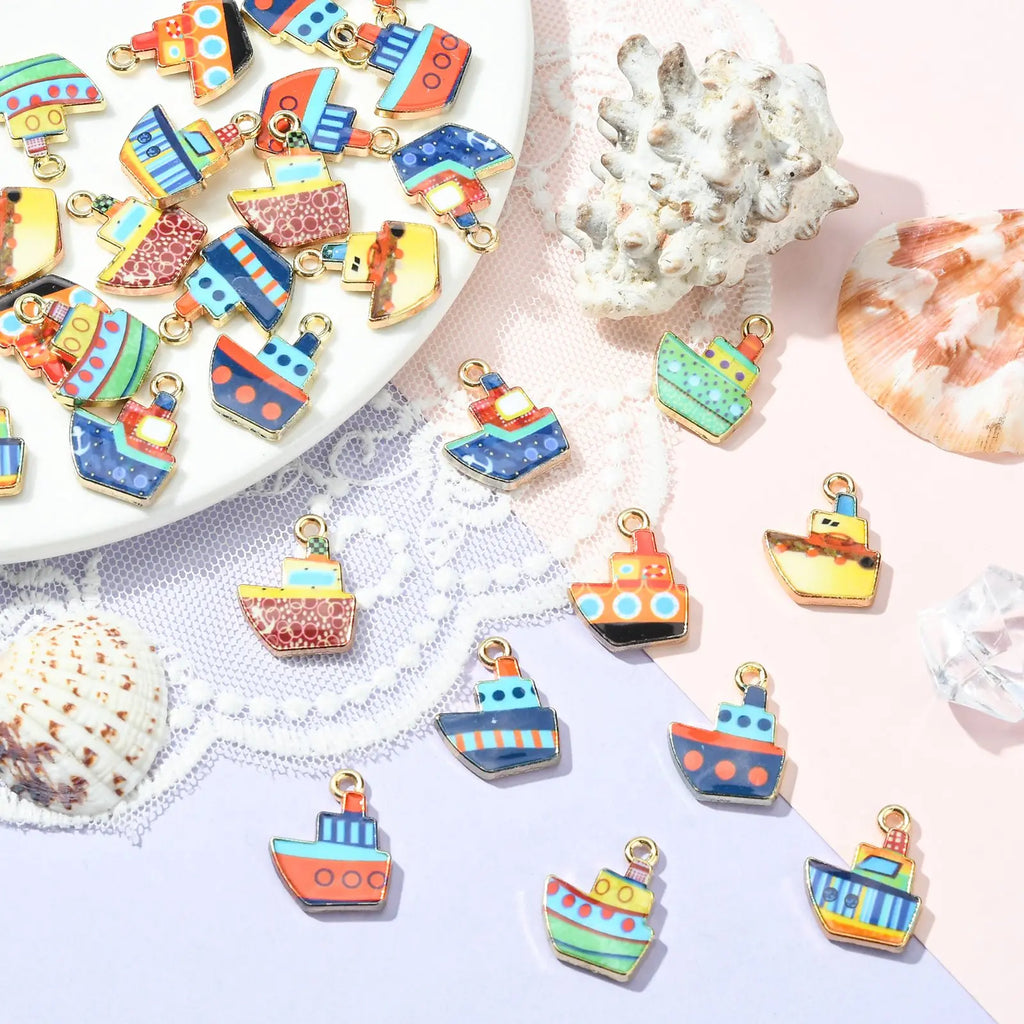 PandaHall 30pcs Nautical Ship Enamel Charms Set – 10 Styles Enamel Jewelry Charms Qme