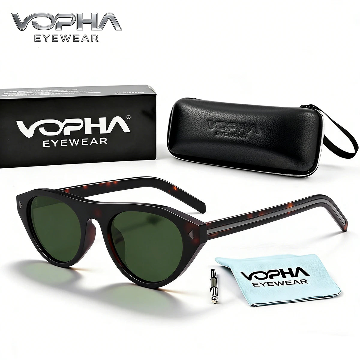 VOPHA Cat Eye Sunglasses UV400 Triangle Vintage Frame Women Cat Eye Sunglasses Qst Tortoise green