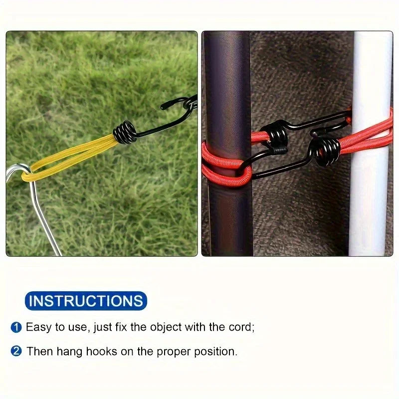 Heavy-Duty Elastic Bungee Cords Iron Spiral Hooks – 4pcs Bungee Cord Set Qme