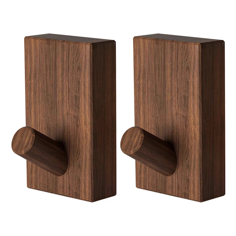 Nordic Walnut Wood Wall Hooks No Drill – Set of 2 Wall Hook Set Qst Walnut