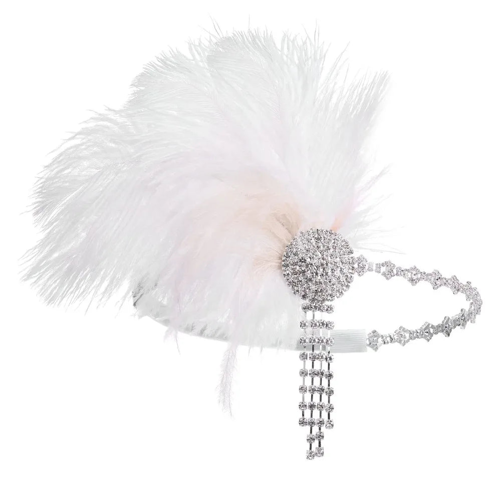 1920s Feather Headband | Sequin Rhinestone Masquerade Hair Band Feather Headband Qme Style 6