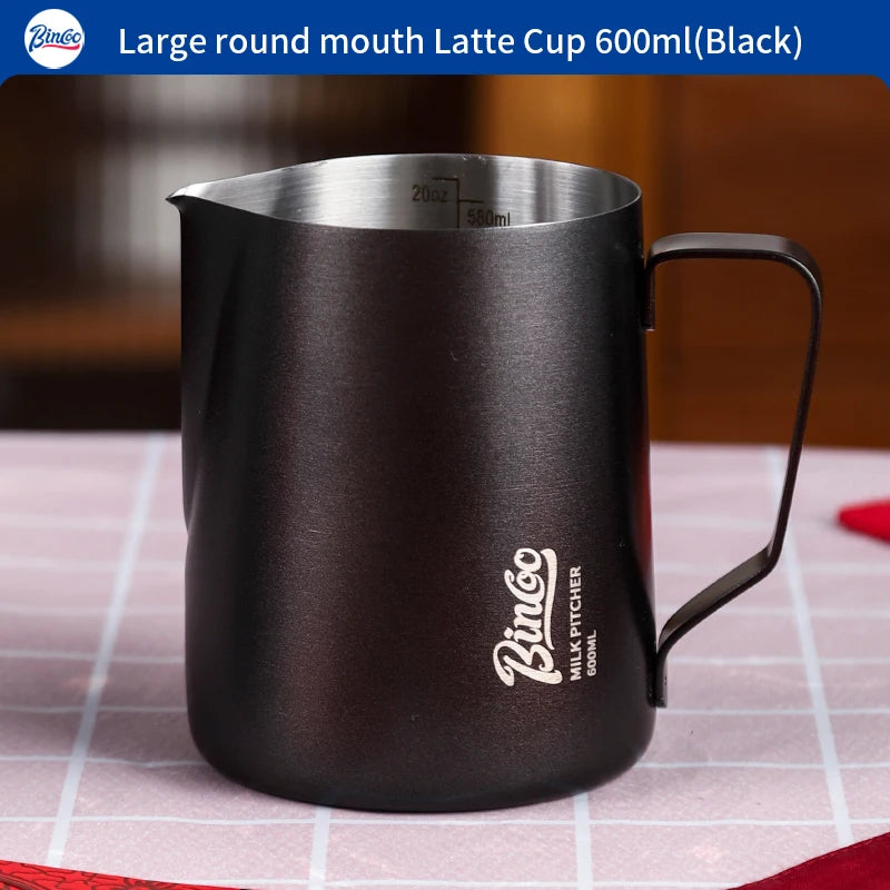 Bincoo Pointed Spout Milk Frothing Pitcher 350ml/600ml Latte Art Milk Frothing Pitcher Qst Black 600ml