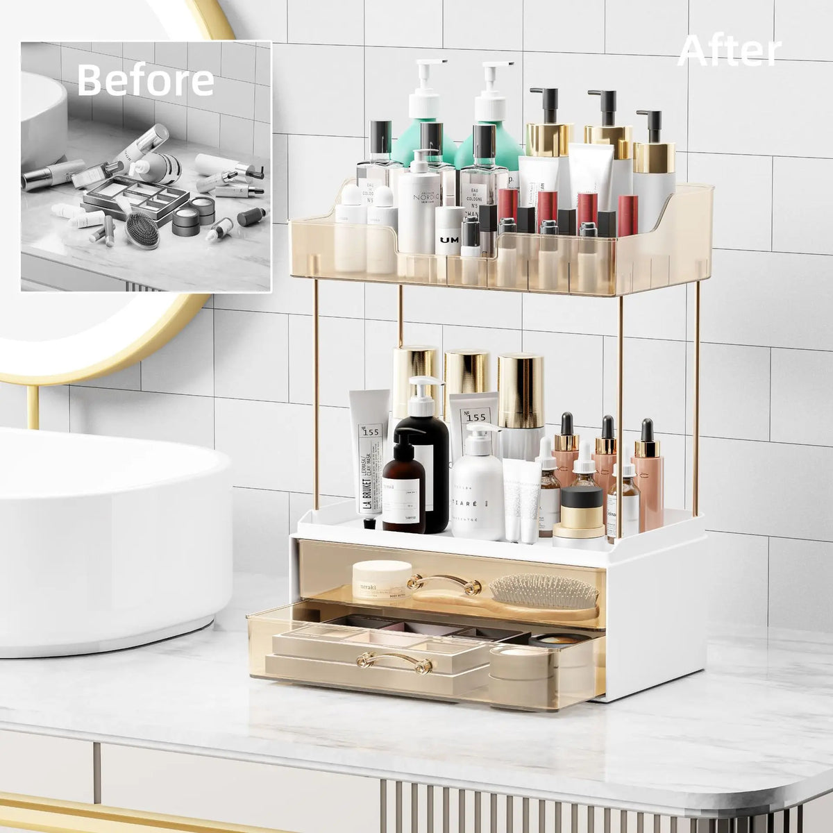Luxury Cosmetics Storage Box – Desktop Makeup Organizer Rack Makeup Organizer Rack Qst