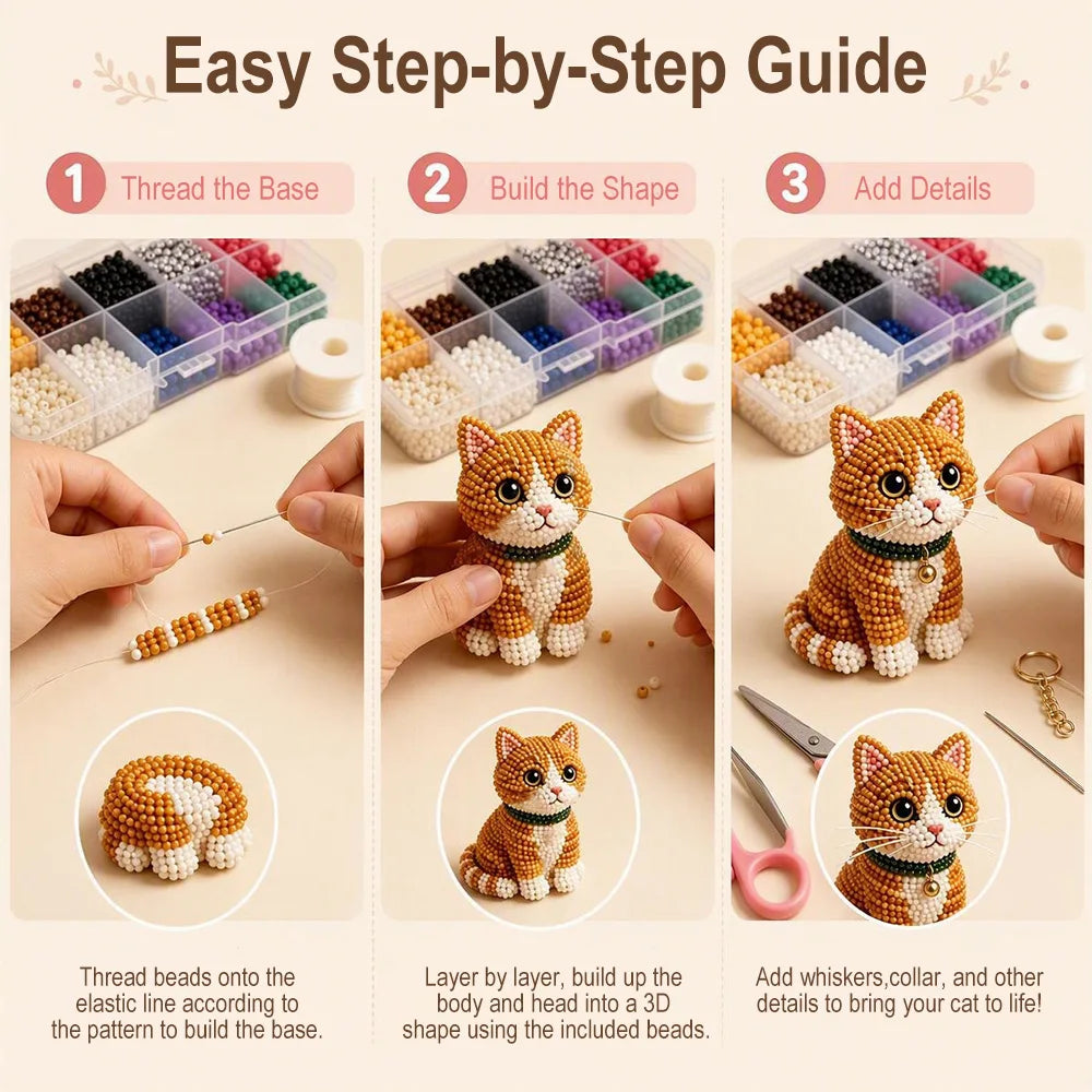 3D Beaded Animal Craft Kit – DIY Beadwork Art Set with Instructions DIY Beading Craft Kit Qst