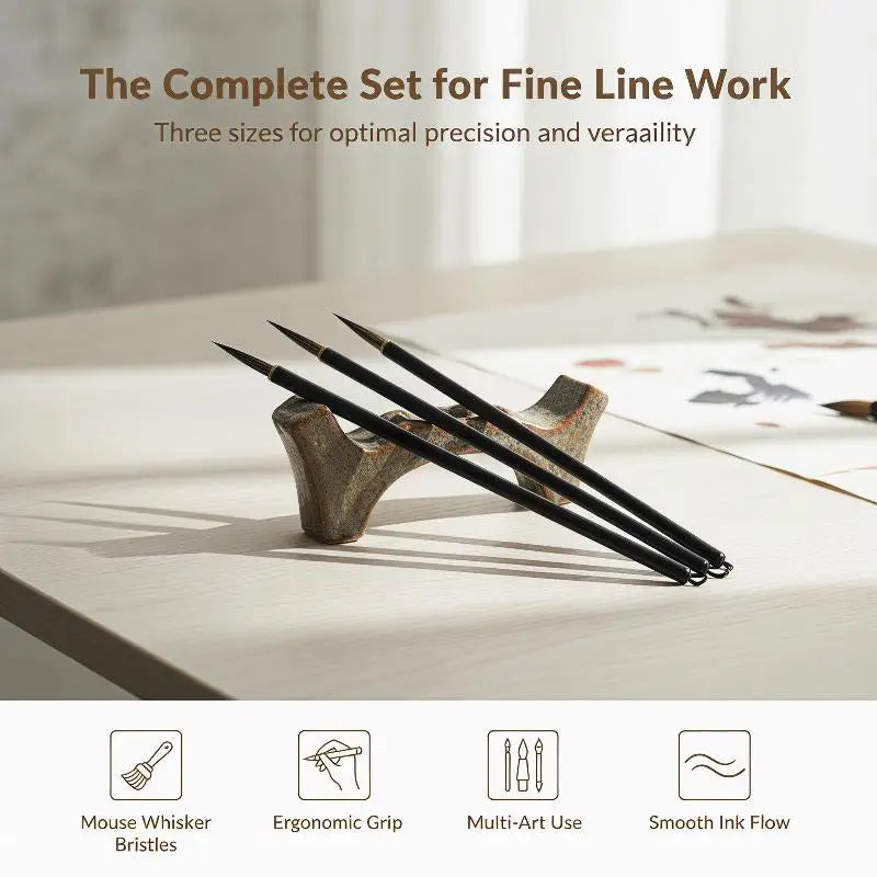 Chinese Calligraphy Hook Line Brushes – 3-Piece Fine Detail Set Calligraphy Brush Set Qme