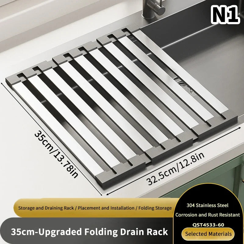 Foldable Stainless Steel Dish Drainer Rack | Kitchen Sink Dish Drainer Rack Qme 1