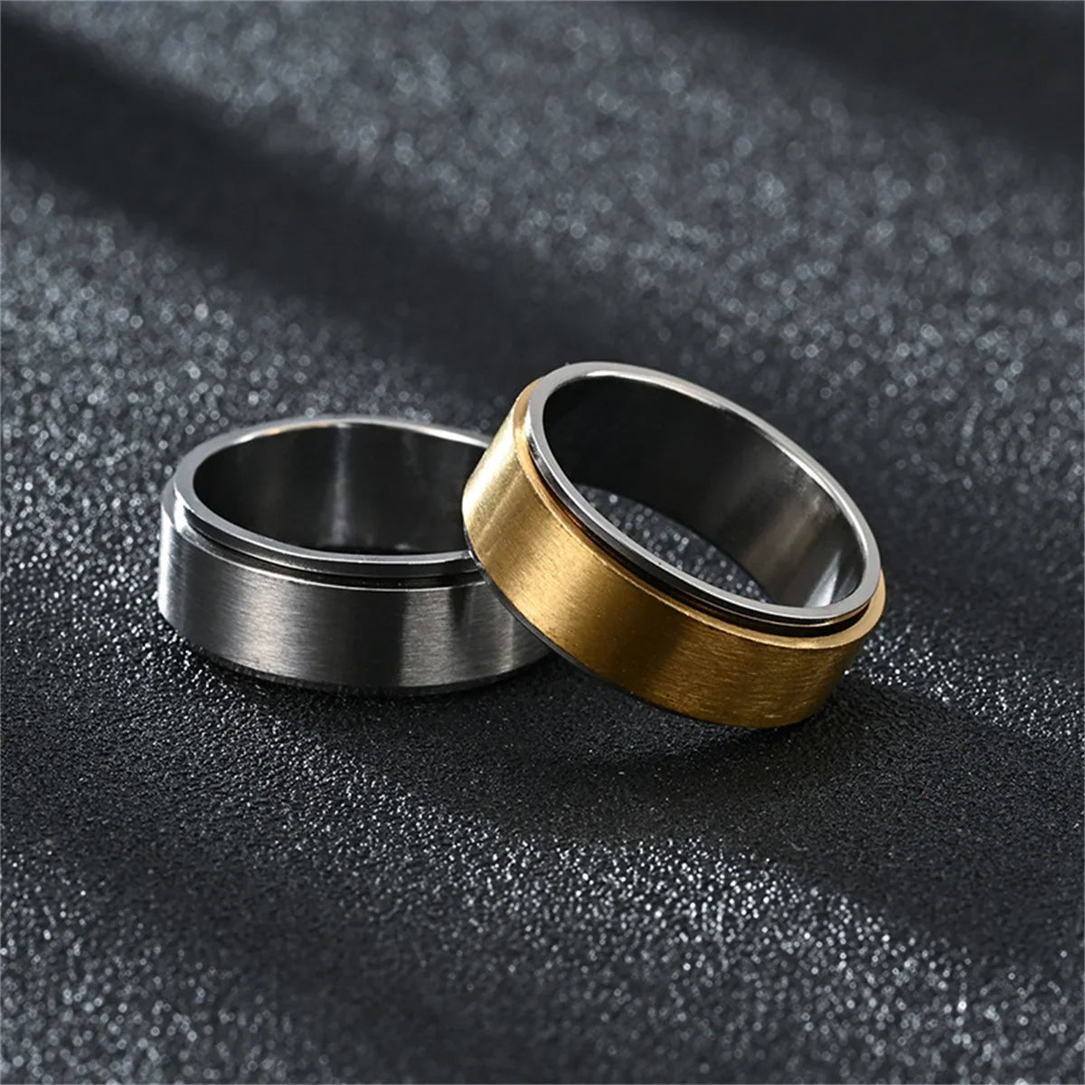 Fidget Spinner Ring Stainless Steel – Black & Silver Spinning Spinner Ring Qme