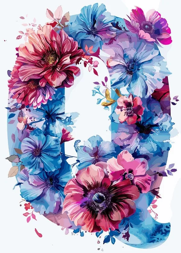 Flower Alphabet Wreath Canvas Wall Art – Modern Aesthetic Poster Canvas Wall Art Qst 2 20x30cm Unframed