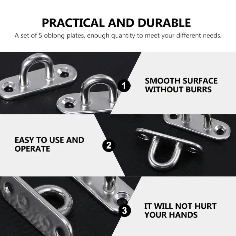 5-Piece Heavy-Duty Stainless Steel Eye Plate Hooks – Wall & Ceiling Mounting Eye Hooks Qme
