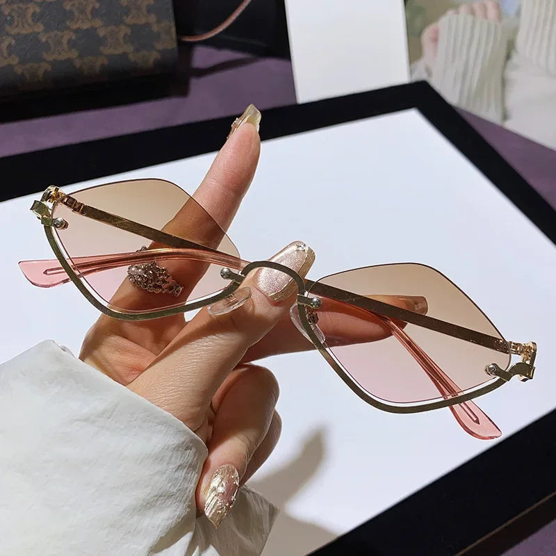 Women's Metal Half Frame Diamond Sunglasses – 8 Lens Colors Fashion Sunglasses Qme YKJ