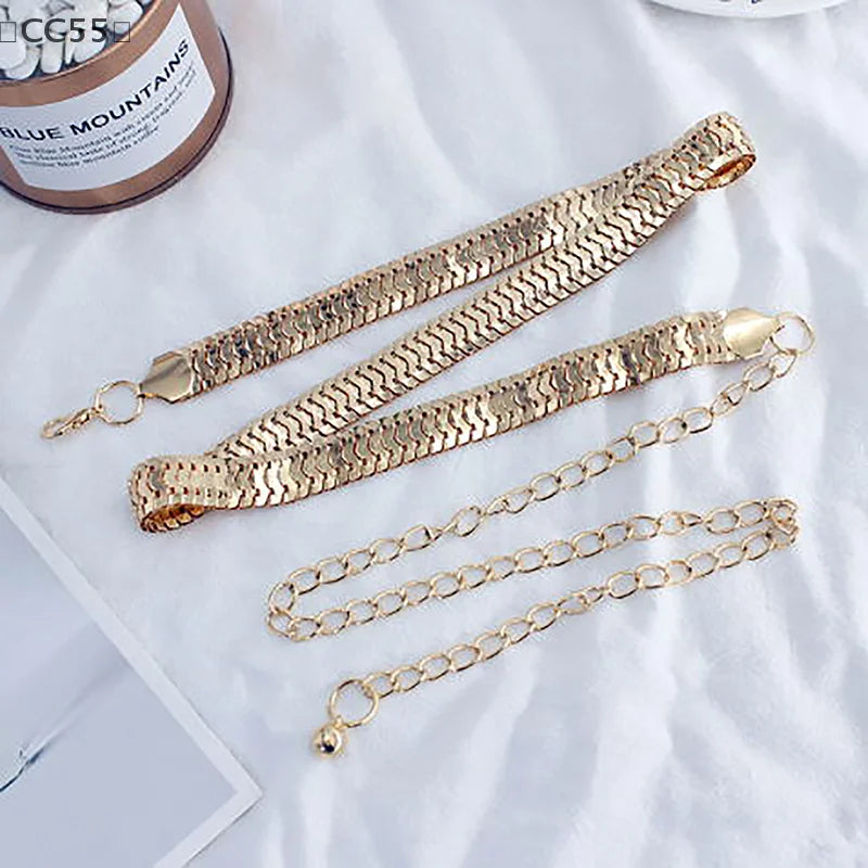 Women's Gold Metal Chain Belt – High Waist Party Waistband Fashion Chain Belt Qst