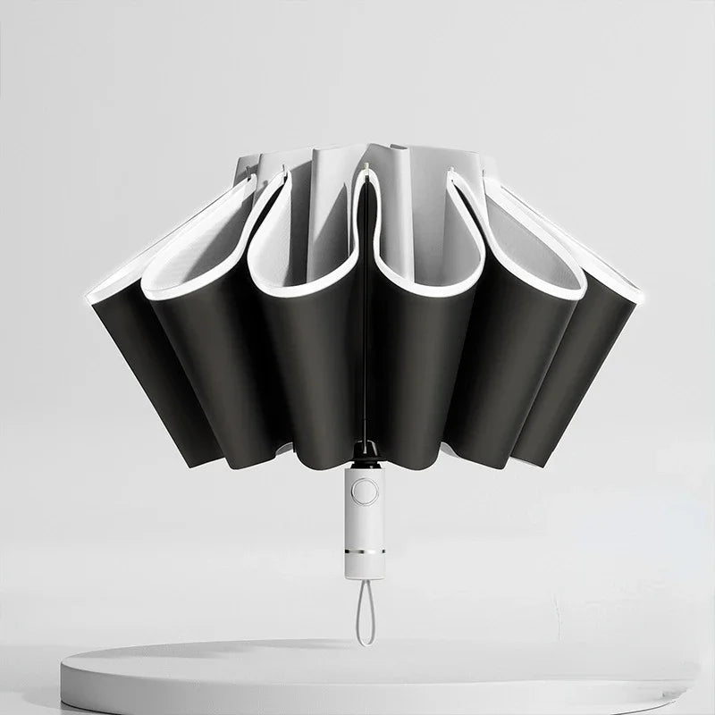 Windproof Reverse Folding UV Umbrella – Auto Open/Close Folding Umbrella Qst Grey