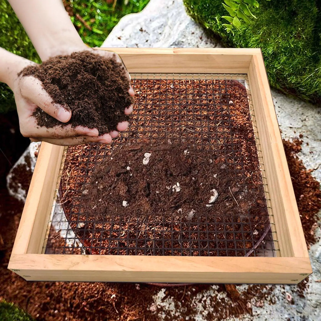 Wood Hand Soil Sifter for Garden, Compost & Gravel Screening Garden Soil Sifter Qme
