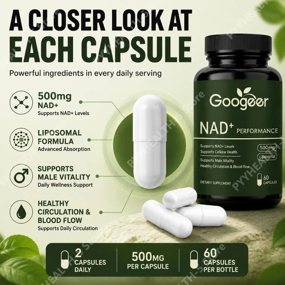 Googeer NAD+ 500mg Liposomal Capsules – 60ct Cellular Energy Dietary Supplement Qst